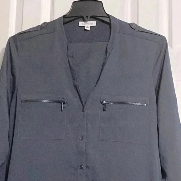 Calvin Klein gray button down blouse top shirt size XL - Picture 4 of 15